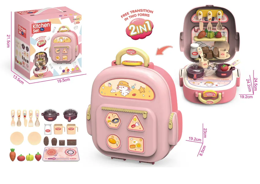 Kids 2 in 1 Kitchen Food Set Pretend Play Toy Doctors Ornaments Colored Clay Tools Pets Desserts Theme Backpack Toy for Children view 6