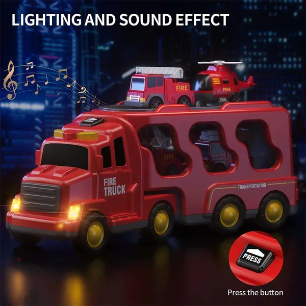 5 in 1 Friction Powered Fire Truck Play Set for Kids Toys Educational Plastic Interchangeable Vehicles Truck Toys for Boys view 3