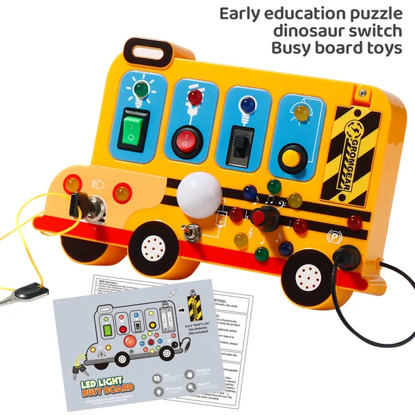 Montessori Board Sensory Toys for 2 to 4 Years with LED Light Switches School Bus Shape Fidgeting Board Travel Toys view 4