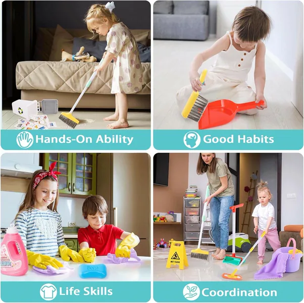 14 Pcs Cleaning Set Pretend Play Toy Toddler Cleaning Set Includes Broom House Cleaning Tool Toys Housekeeping Kit view 5