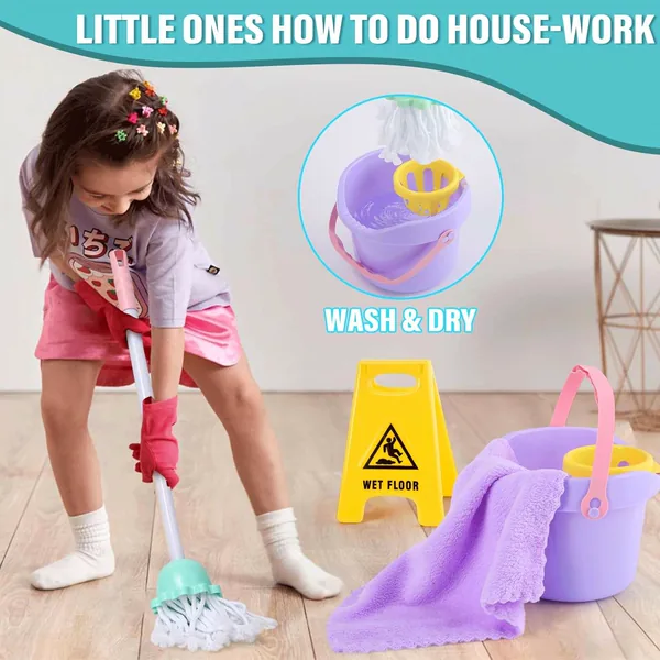 14 Pcs Cleaning Set Pretend Play Toy Toddler Cleaning Set Includes Broom House Cleaning Tool Toys Housekeeping Kit view 3
