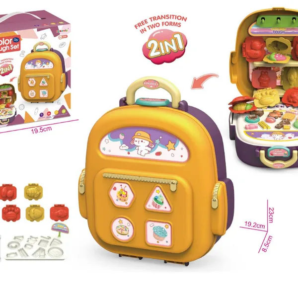 Kids 2 in 1 Kitchen Food Set Pretend Play Toy Doctors Ornaments Colored Clay Tools Pets Desserts Theme Backpack Toy for Children view 5