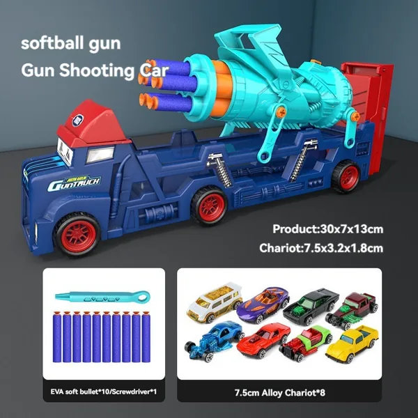 Plastic Racing Truck Children Soft Bullet Toy with Diecast Toy Car 8PCS Catapult Ejection Transport Car view 2