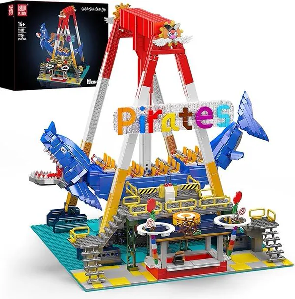 Pirate Ship Sports Theme Building Set 1922+ Pcs Educational Toy Plastic Model Kit Shark Shape Swing Boat Motor Home Decoration