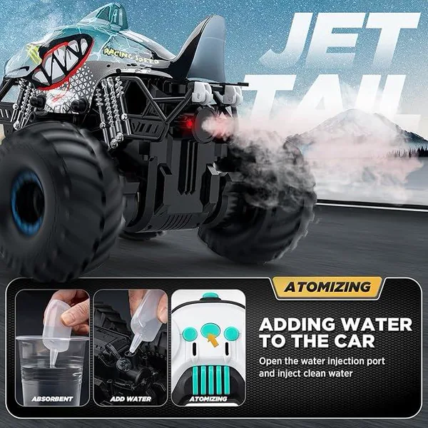 Remote Control Shark Car 2.4Ghz Remote Control Monster Trucks with Spray Light-up Music RC Stunt Car view 4
