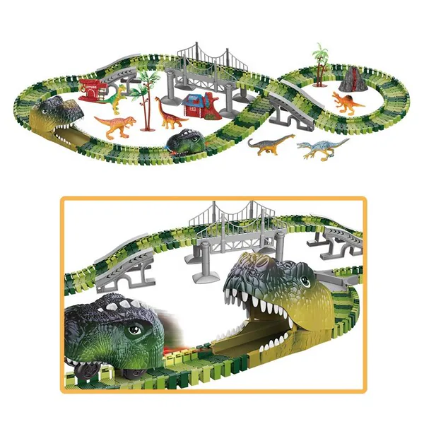Battery Operated 183PCS Dinosaur Track Toy for Kids Slot Car Racing Track with Light Supported Customized Package