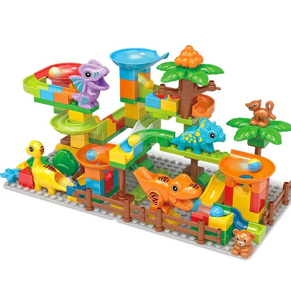 135PCS Dinosaur Marble Race Run Big Blocks DIY Building Blocks Funnel Slide Assembly Bricks Educational Toys view 3