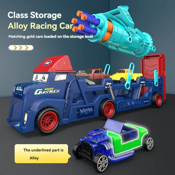 Plastic Racing Truck Children Soft Bullet Toy with Diecast Toy Car 8PCS Catapult Ejection Transport Car view 5