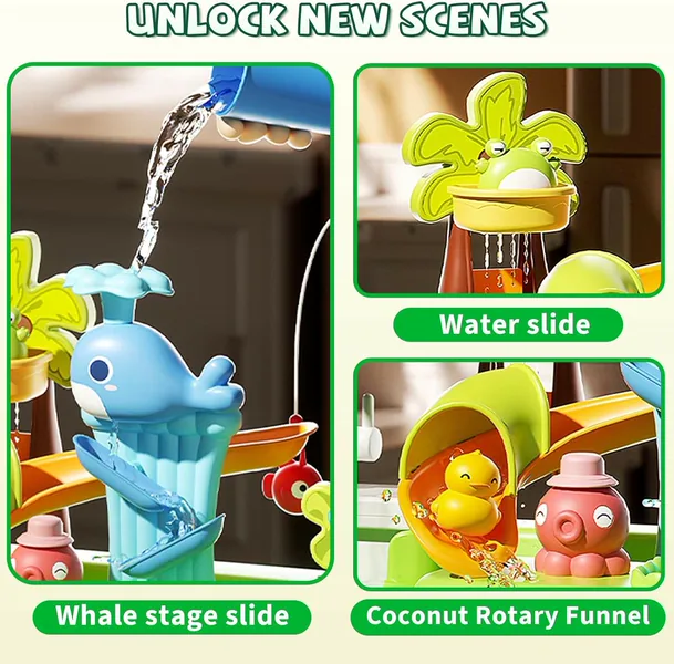3-in-1 Plastic Toddler Kitchen Pretend Play Sink with Running Water Toy Pool Floating Fishing Toys in Color Box Packaging view 4