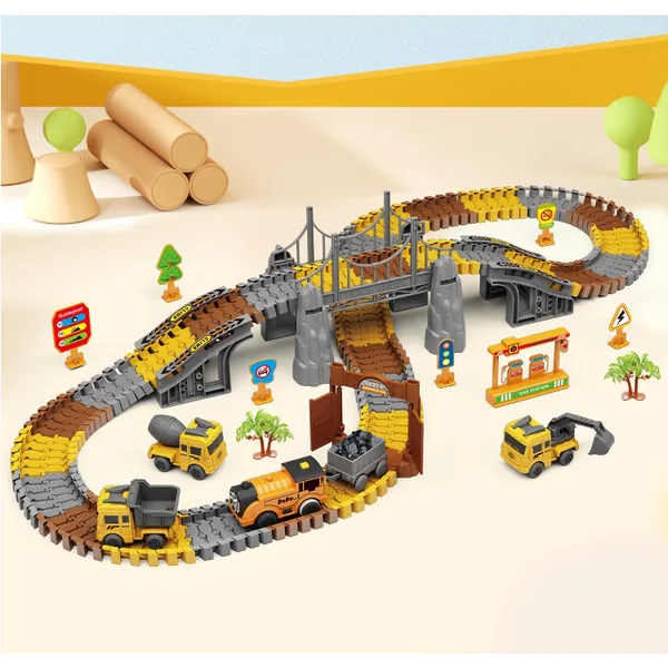 Electric 174Pcs Slot Car Race Rrack Sets Flexible Track Play Set Plastic Dinosaur Track Toy With 4pcs Construction Car for Boys view 5
