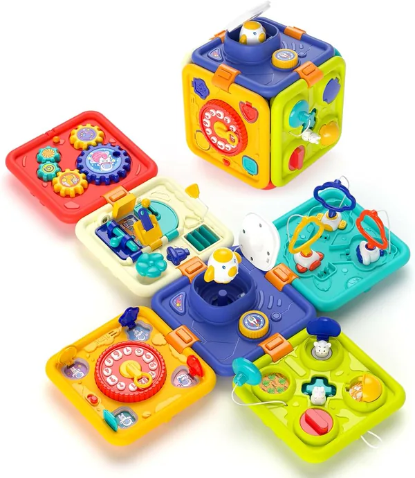 2024 6 in 1 Baby Activity Cubes Multi-function Montessori Sensory Learning Toys for Kids Early Educational