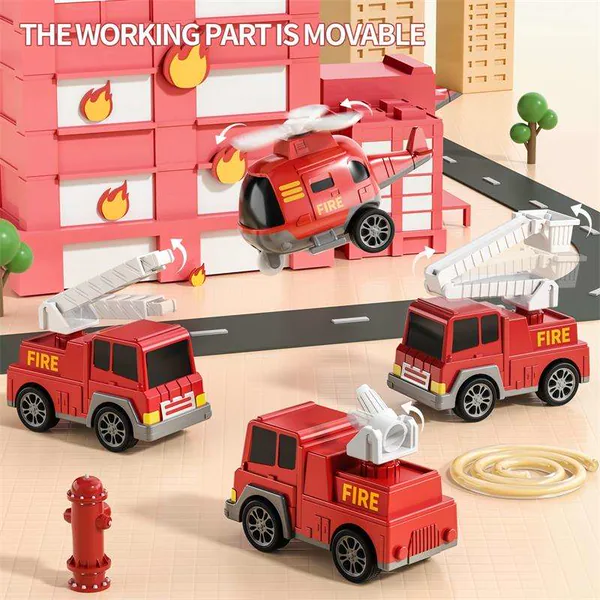 5 in 1 Friction Powered Fire Truck Play Set for Kids Toys Educational Plastic Interchangeable Vehicles Truck Toys for Boys view 7