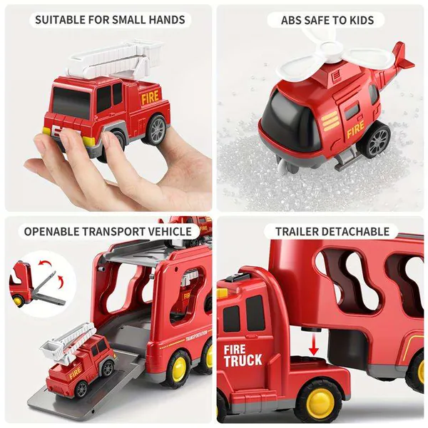5 in 1 Friction Powered Fire Truck Play Set for Kids Toys Educational Plastic Interchangeable Vehicles Truck Toys for Boys view 2