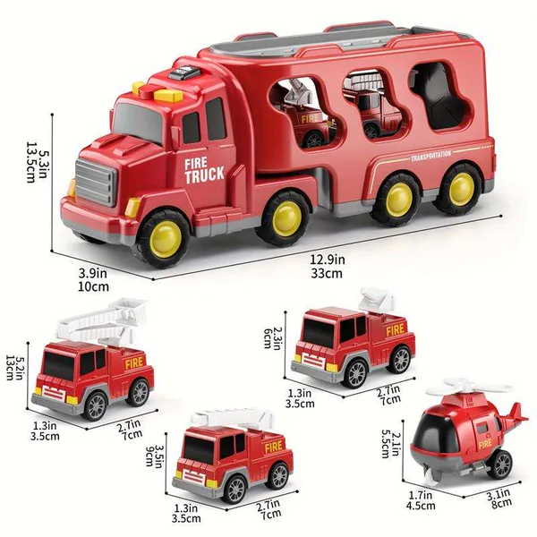 5 in 1 Friction Powered Fire Truck Play Set for Kids Toys Educational Plastic Interchangeable Vehicles Truck Toys for Boys view 5