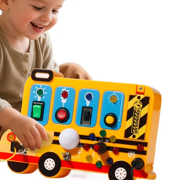 Montessori Board Sensory Toys for 2 to 4 Years with LED Light Switches School Bus Shape Fidgeting Board Travel Toys view 2