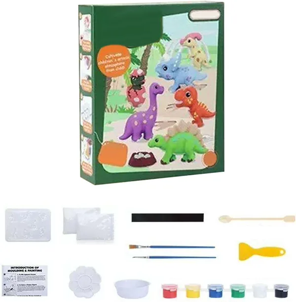 DIY Dinosaur Painting Kit for Kids Plaster Painting Figurine Pretend Play Toy Animals Sculpture Pigments Toy view 5