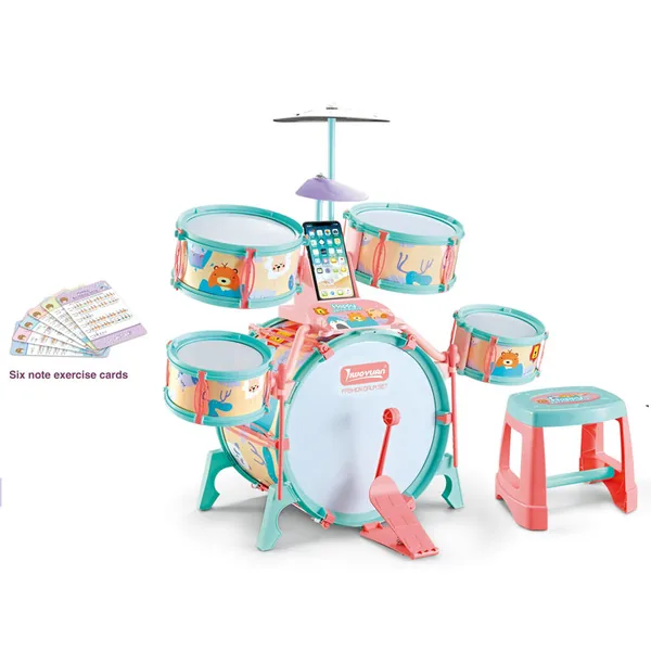 Electronic Drum Set Educational Musical Instrument Toys Plastic DrumToys Kids Performer Jazz Drum Set With Cards