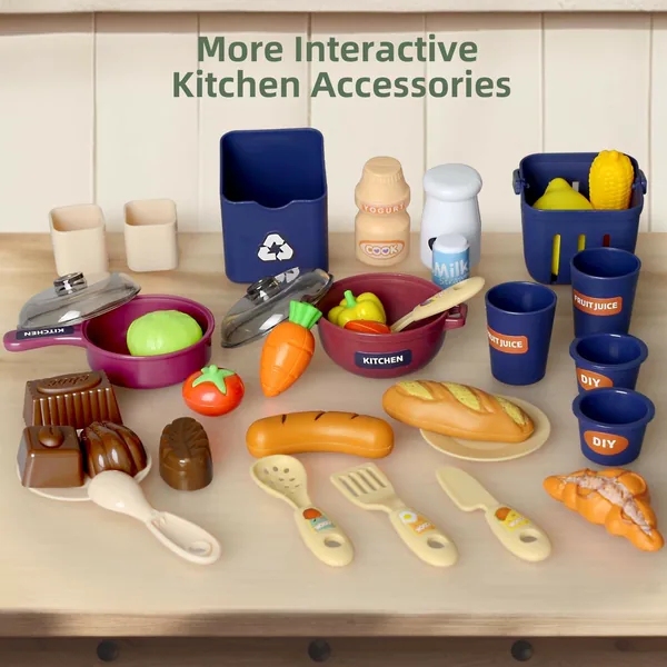 Kids Pretend Play Toys Kitchen Set with Cooking Stove Simulation of Spray 42CM Mini Kitchen Accessories Set view 5