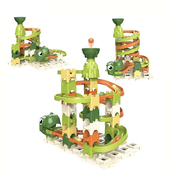 3 in 1 Dinosaur Toys for Kids Roll Ball Building Blocks Track Toys Marble Run Set view 3
