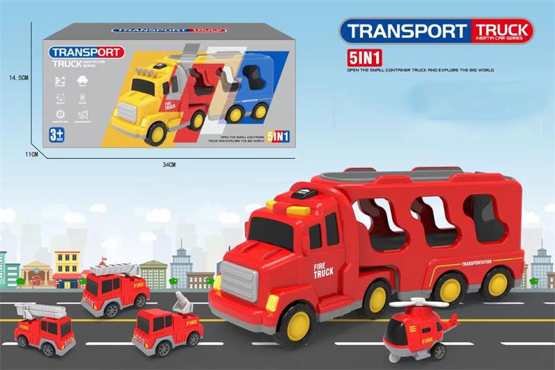 5 in 1 Friction Powered Fire Truck Play Set for Kids Toys Educational Plastic Interchangeable Vehicles Truck Toys for Boys view 4