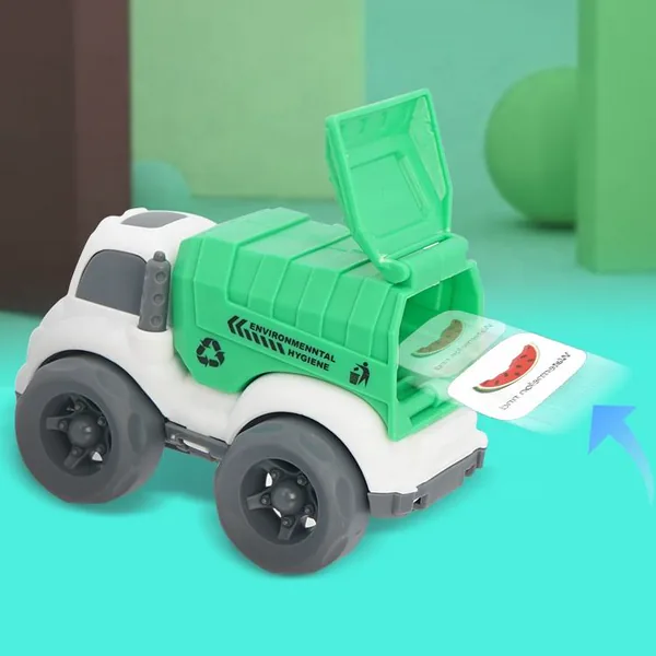 Friction-Powered Waste Management Recycling Truck Toy Set with 4 Rear Loader Trash Cans Garbage Truck Toy view 2