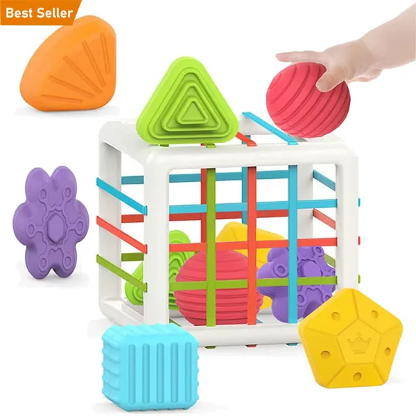 Baby Sorter Toy Colorful Cube and 6 Pcs Multi Sensory Shape Montessori Educational Developmental Learning Toys view 4