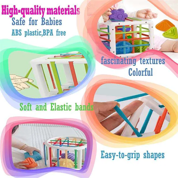 Baby Sorter Toy Colorful Cube and 6 Pcs Multi Sensory Shape Montessori Educational Developmental Learning Toys view 6