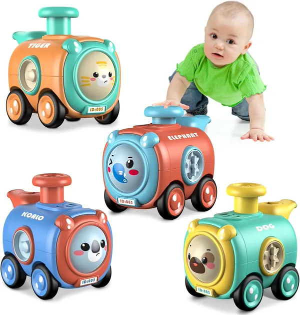 2024 4 in 1 Set Press and Go Boys Toys Cartoon Animal Train Toy Car Toy for Child