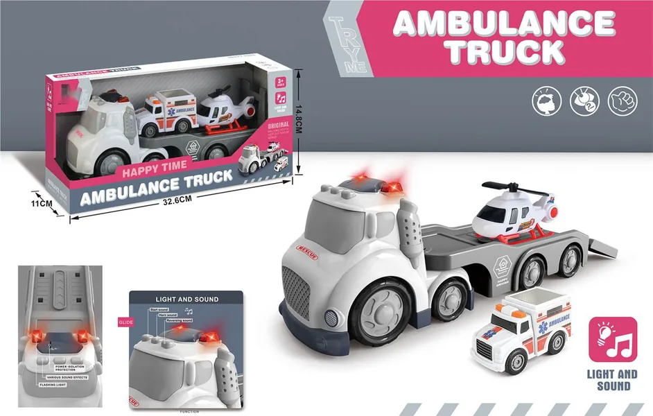 Outdoor Toy Sliding Cartoon Ambulance Truck Vehicle With Sound Light-up Toy Sliding Car for Kids view 6