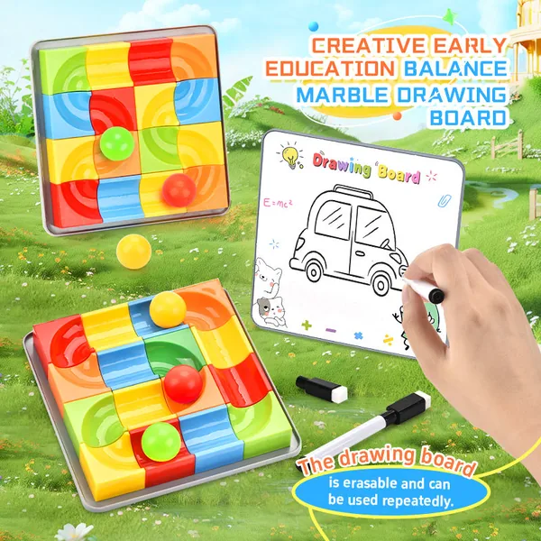Kids Educational DIY Puzzle Toys Color Writing Board and Balance Ball Track Building Blocks Set of Drawing Board Toys view 5