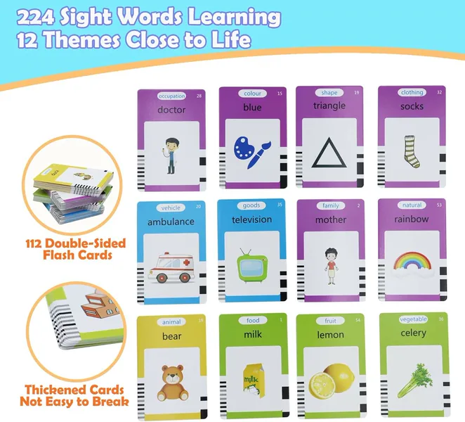 Interactive Talking Flash Card Toy for Boys 2-4 Years Kids Learning Sight Words for Speech Therapy Educational Cognitive Cards