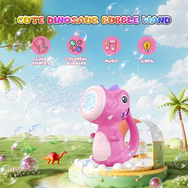 Children Plastic Bubbles Maker Automatic Dinosaur Bubble Machine Toys With Music and Lights view 3