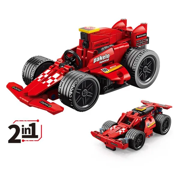 Plastic 2in1 Super Racing Pull Back Car Building Block Red F1 Model Sports technic Car Building Blocks for Children view 2