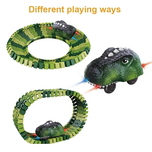 Battery Operated 183PCS Dinosaur Track Toy for Kids Slot Car Racing Track with Light Supported Customized Package view 2