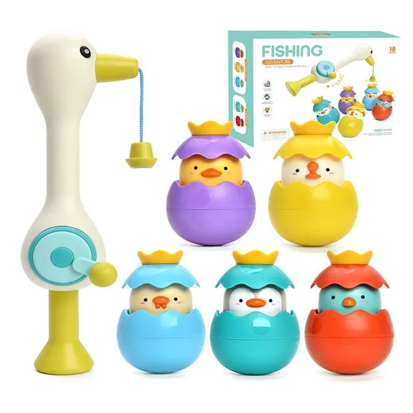 Kid Bath Toy for Kids Animal Egret Magnetic Fishing Games With Lights Squirting Toys for Kids Ages 2-4 Years
