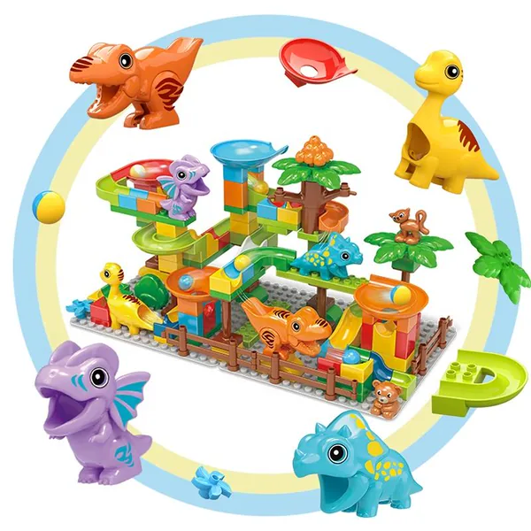 135PCS Dinosaur Marble Race Run Big Blocks DIY Building Blocks Funnel Slide Assembly Bricks Educational Toys view 2