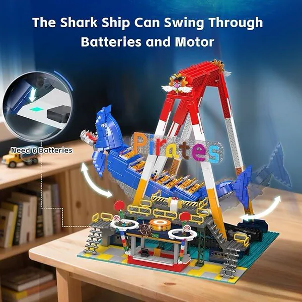 Pirate Ship Sports Theme Building Set 1922+ Pcs Educational Toy Plastic Model Kit Shark Shape Swing Boat Motor Home Decoration view 2