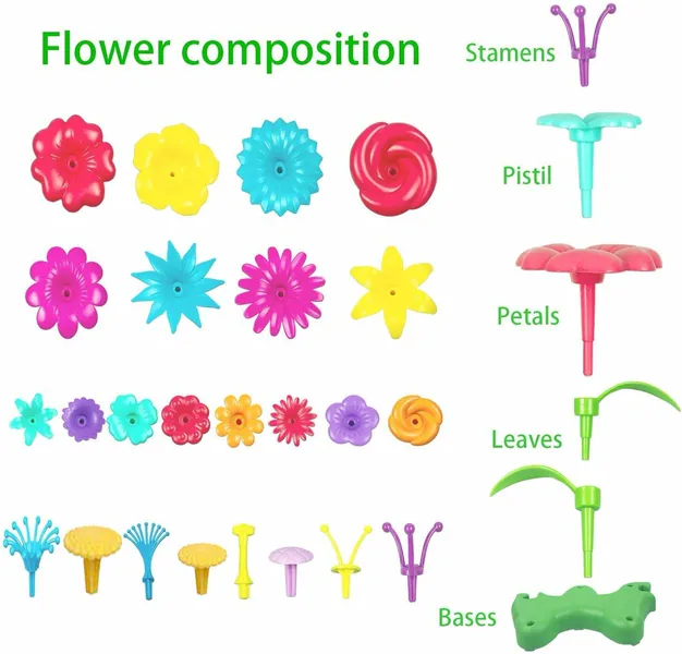 2024 148pcs DIY Stem Educational Stacking Flower Building Blocks Toys for Kids