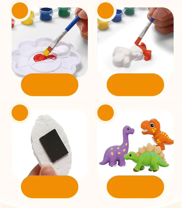 DIY Dinosaur Painting Kit for Kids Plaster Painting Figurine Pretend Play Toy Animals Sculpture Pigments Toy view 3