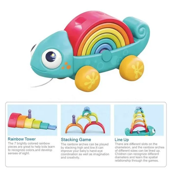 Baby Educational Toys Early Educational Pull Along Dinosaur Rainbow Toys Puzzles Creative Assembling Building Blocks view 3