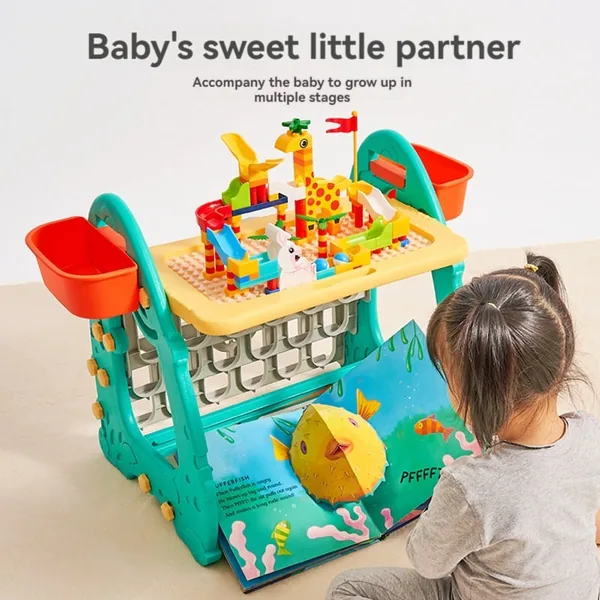 4 In1 Children 163PCS Building Blocks Toy Set with Kids Draw Table Pretend Play Toy Early Educational Toy