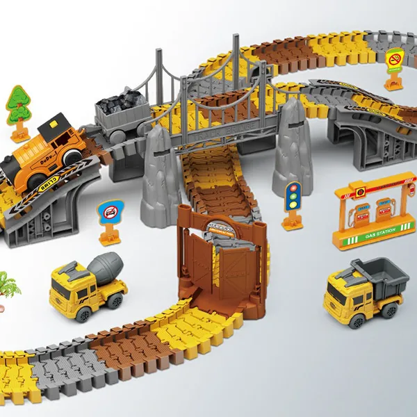 Electric 174Pcs Slot Car Race Rrack Sets Flexible Track Play Set Plastic Dinosaur Track Toy With 4pcs Construction Car for Boys view 2