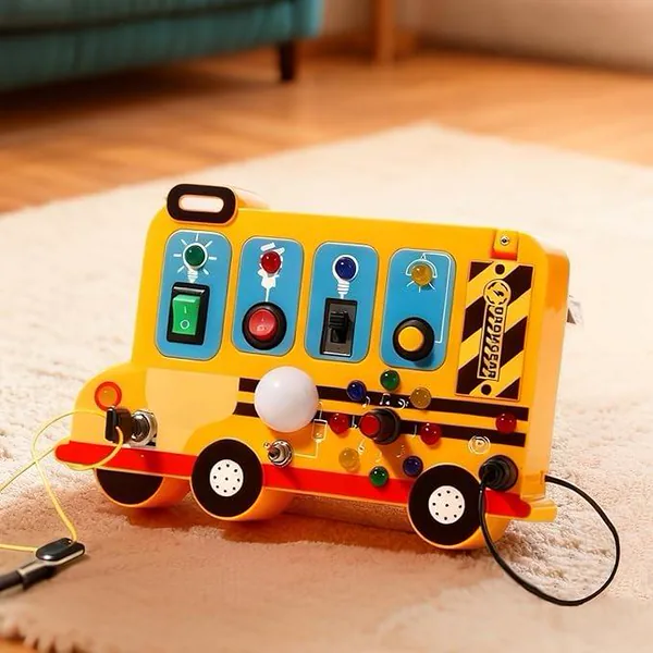 Montessori Board Sensory Toys for 2 to 4 Years with LED Light Switches School Bus Shape Fidgeting Board Travel Toys view 8