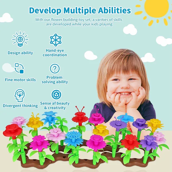 2024 148pcs DIY Stem Educational Stacking Flower Building Blocks Toys for Kids view 3