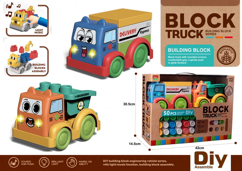 2024 Bioplastic Wheat Straw 50pcs Educational Kids Building Block Sets DIY Assemble Building Blocks Cars Truck Toys view 3