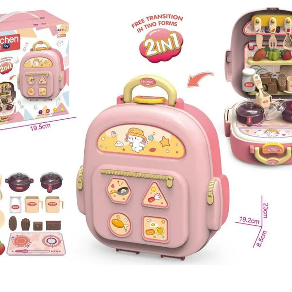 Kids 2 in 1 Kitchen Food Set Pretend Play Toy Doctors Ornaments Colored Clay Tools Pets Desserts Theme Backpack Toy for Children view 3