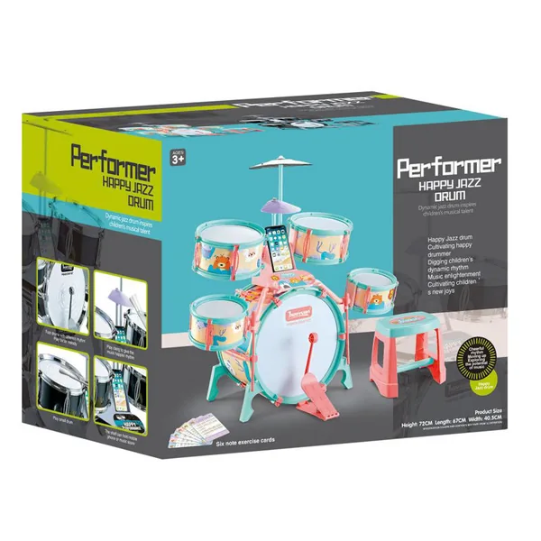Electronic Drum Set Educational Musical Instrument Toys Plastic DrumToys Kids Performer Jazz Drum Set With Cards view 3